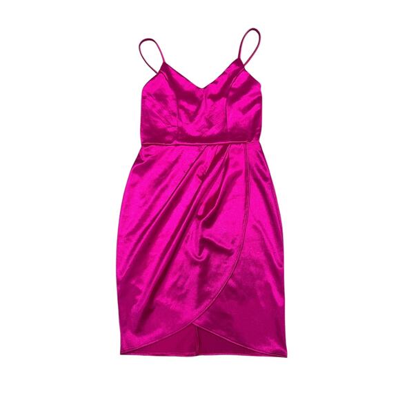 Lulus Hot Pink Satin Wrap Slip Dress XS Party Cocktail Barbiecore - Picture 15 of 15